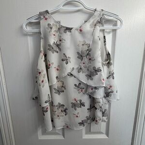 Philosophy White Floral Cold Shoulder Ruffle Blouse Women's XS Romantic Boho